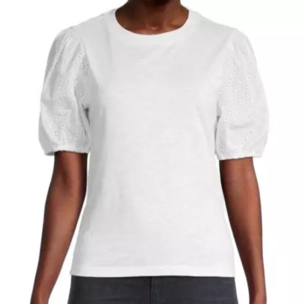 Sanctuary White Eyelet Puff Sleeve Top Size Medium